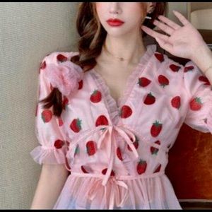 Strawberry Print Pink Crop Top